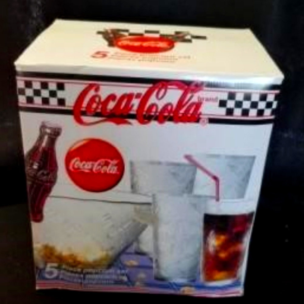 Vintage Coca Cola 5pc Glass Popcorn Set